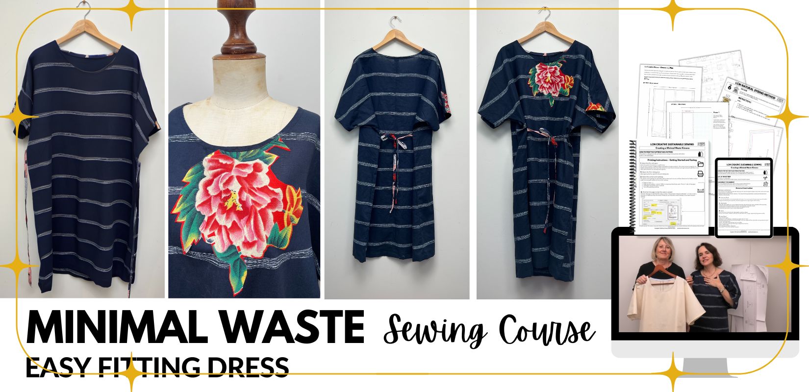 Minimal Waste sewing Course + Pattern (Easy fitting DRESS)
